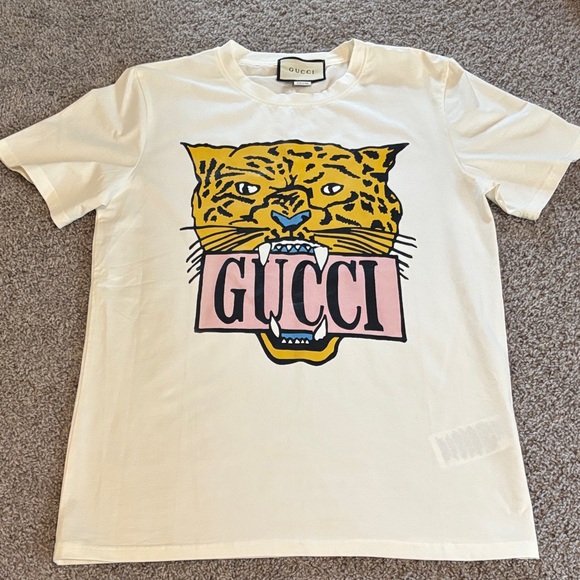 Gucci Tops - Gucci Cream Tee with Leopard Graphic